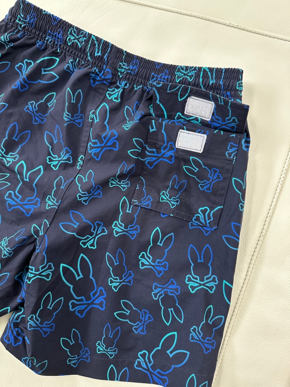 Psycho Bunny Boys Navy Swim Trunks with Blue Bunny Print size M (10-12) - Picture 7 of 9